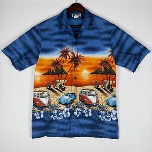 VTG Aloha Republic Hawaiian Shirt Mens M Palm Tree Sunset VW Bug Camp Collar